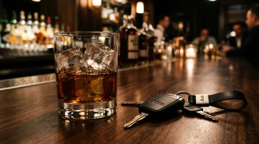 DUI Defense car keys and drink on counter